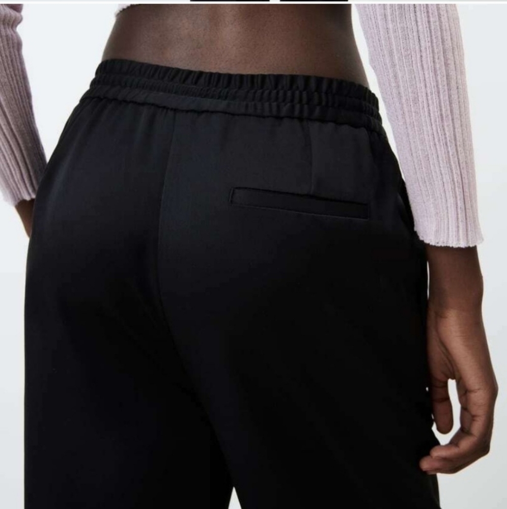 Zara Straight Wide Fit Pants Black Pintuck - Picture 8 of 10